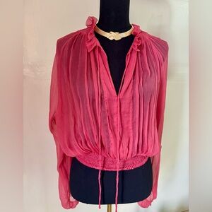 Elegant MLM Label Pink Sheer Silk Blouse - Size S 🌸✨